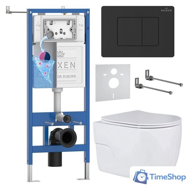 Унитаз подвесной Roxen Porto в комплекте с инсталляцией StounFix Dual Fresh 6 в 1 868603 (кнопка: оружейная сталь матовая) - Изображение №1 — Интернет-магазин Time-Shop
