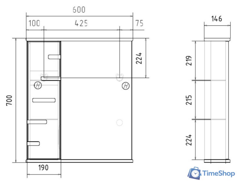  Volna Шкаф с зеркалом Joli 60 L (белый) - Изображение №8 — Интернет-магазин Time-Shop