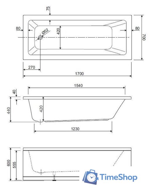 Ванна Cezares Plane Solo Mini-170-70-42-W37 - Изображение №3 — Интернет-магазин Time-Shop