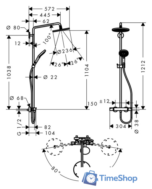 Душевая система  Hansgrohe Raindance Select S 240 Showerpipe [27116000] - Изображение №2 — Интернет-магазин Time-Shop