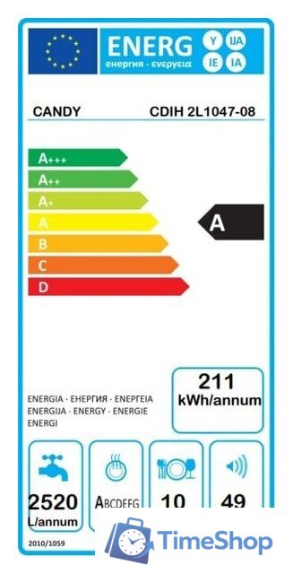 Встраиваемая посудомоечная машина Candy CDIH 2L1047-08 - Изображение №6 — Интернет-магазин Time-Shop
