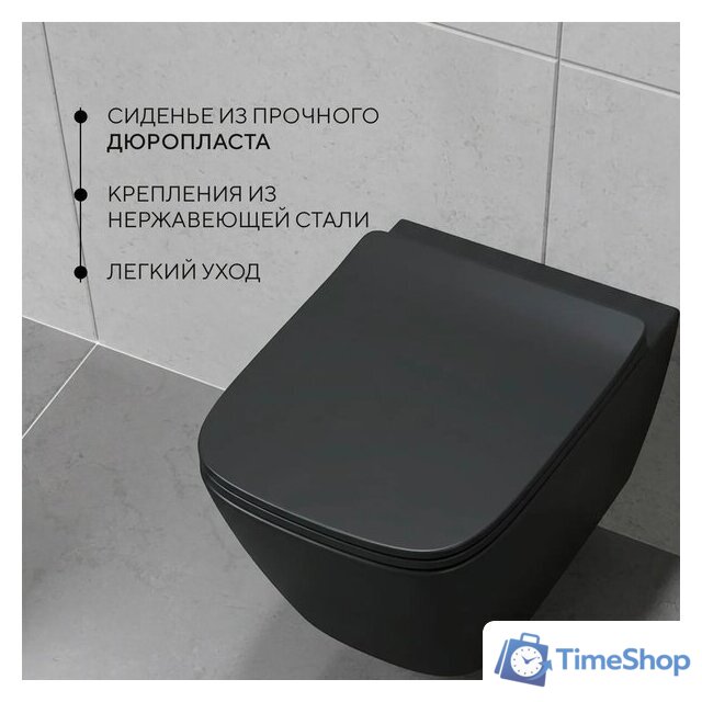 Унитаз подвесной Lauter Magdeburg 21103EC + AM.PM PrimeFit I012709.0151 (черный матовый хром глянцевый, с кнопкой смыва) - Изображение №3 — Интернет-магазин Time-Shop