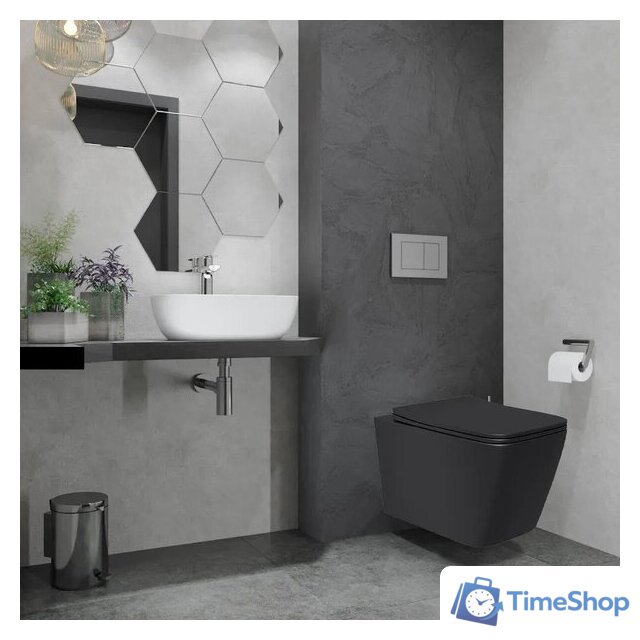Унитаз подвесной Lauter Magdeburg 21103EC + AM.PM PrimeFit I012709.0151 (черный матовый хром глянцевый, с кнопкой смыва) - Изображение №13 — Интернет-магазин Time-Shop