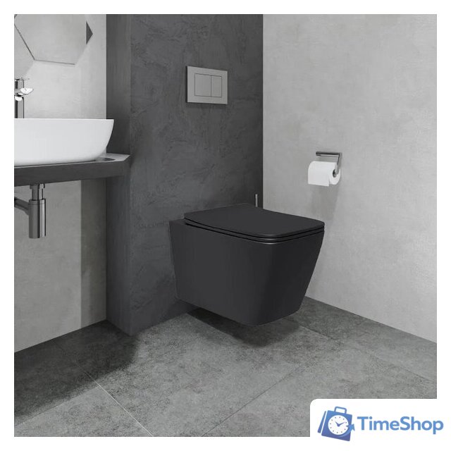 Унитаз подвесной Lauter Magdeburg 21103EC + AM.PM PrimeFit I012709.0151 (черный матовый хром глянцевый, с кнопкой смыва) - Изображение №12 — Интернет-магазин Time-Shop