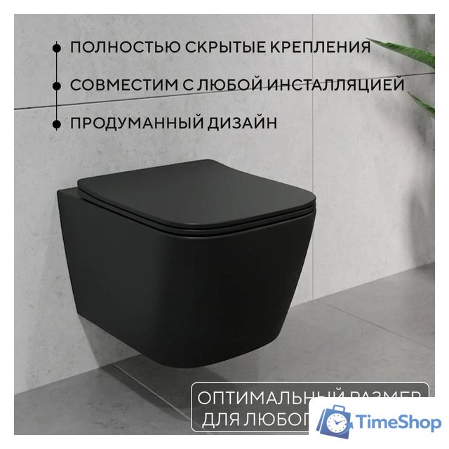 Унитаз подвесной Lauter Magdeburg 21103EC + AM.PM PrimeFit I012709.0151 (черный матовый хром глянцевый, с кнопкой смыва) - Изображение №5 — Интернет-магазин Time-Shop