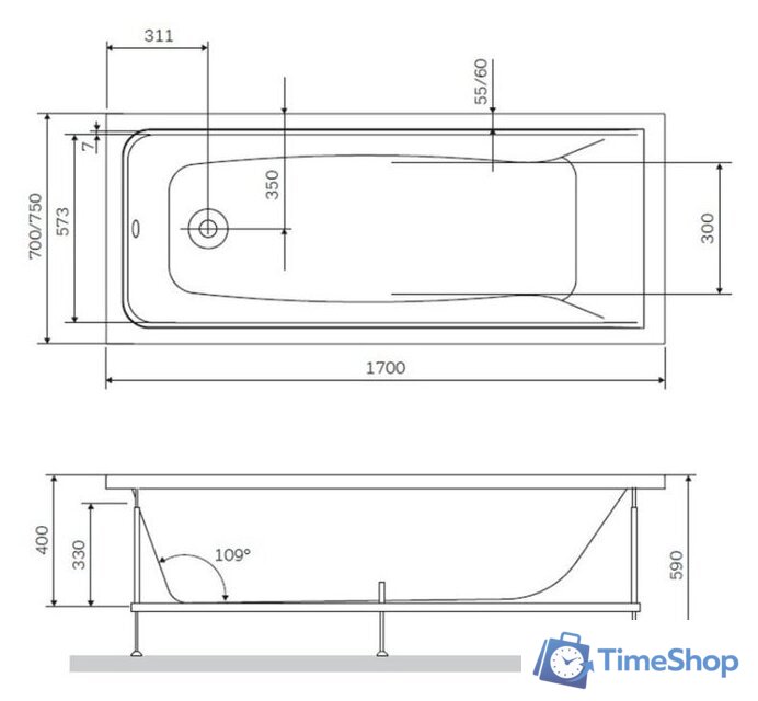 Ванна AM.PM Gem W90A-170-070W-A (с каркасом) - Изображение №7 — Интернет-магазин Time-Shop