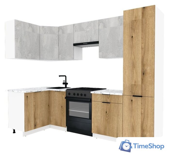 Готовая кухня ВерсоМебель Эко-2 1.2x2.7 левая (бетонный камень/дуб эвок прибрежный/ст.мрамор итальянский) - Изображение №1 — Интернет-магазин Time-Shop