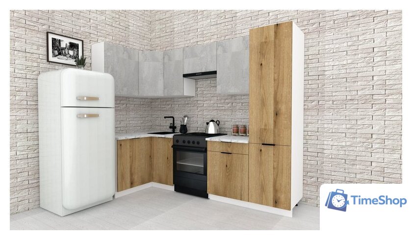 Готовая кухня ВерсоМебель Эко-2 1.2x2.7 левая (бетонный камень/дуб эвок прибрежный/ст.мрамор итальянский) - Изображение №2 — Интернет-магазин Time-Shop