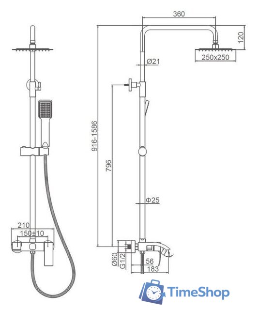 Душевая система  Ledeme L72417 - Изображение №3 — Интернет-магазин Time-Shop