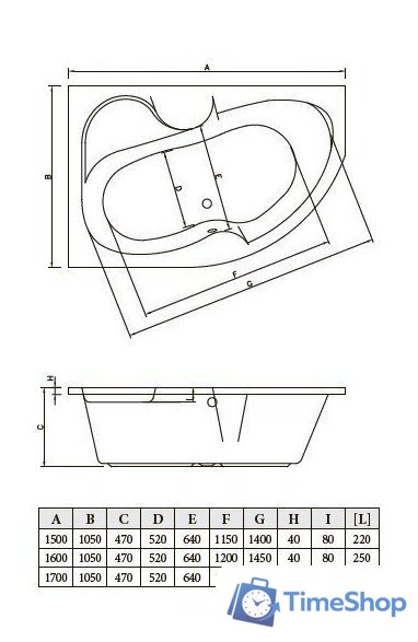 Ванна Bonito Home Arizona 170x105 R (с ножками) - Изображение №3 — Интернет-магазин Time-Shop