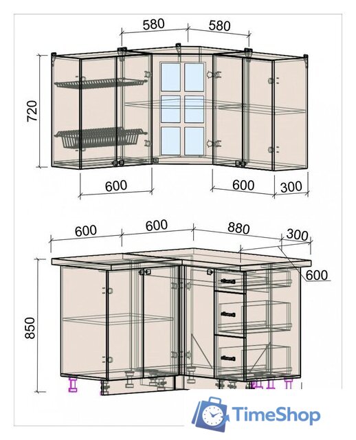 Готовая кухня Интерлиния Мила Деко 1.2x1.2 (мята/травертин серый) - Изображение №3 — Интернет-магазин Time-Shop