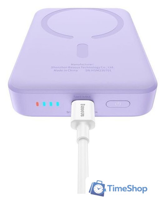 Внешний аккумулятор Baseus Magnetic Mini Air Wireless Fast Charge Power Bank 20W 10000mAh (сиреневый) - Изображение №7 — Интернет-магазин Time-Shop