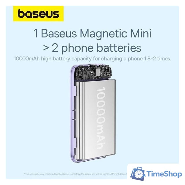 Внешний аккумулятор Baseus Magnetic Mini Air Wireless Fast Charge Power Bank 20W 10000mAh (сиреневый) - Изображение №12 — Интернет-магазин Time-Shop