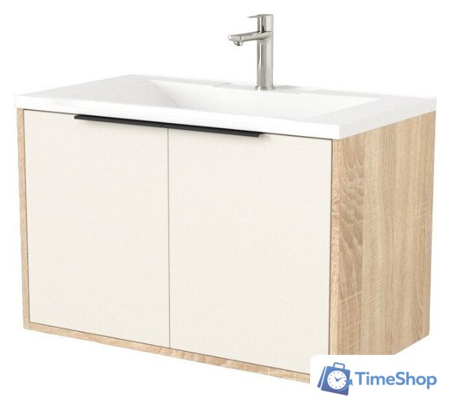  Дабер Тумба под умывальник 018 Andrea Elen 80 Т18.8А.0.18Ч (бежевый/дуб бардолино/ручка черная) - Изображение №1 — Интернет-магазин Time-Shop