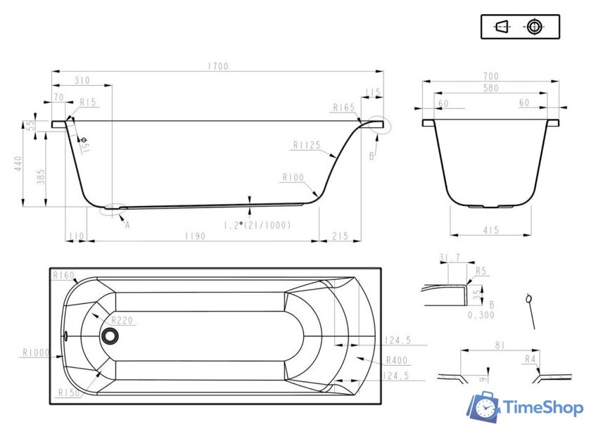 Ванна Roxen Alfa 240120-1770 170x70 - Изображение №21 — Интернет-магазин Time-Shop