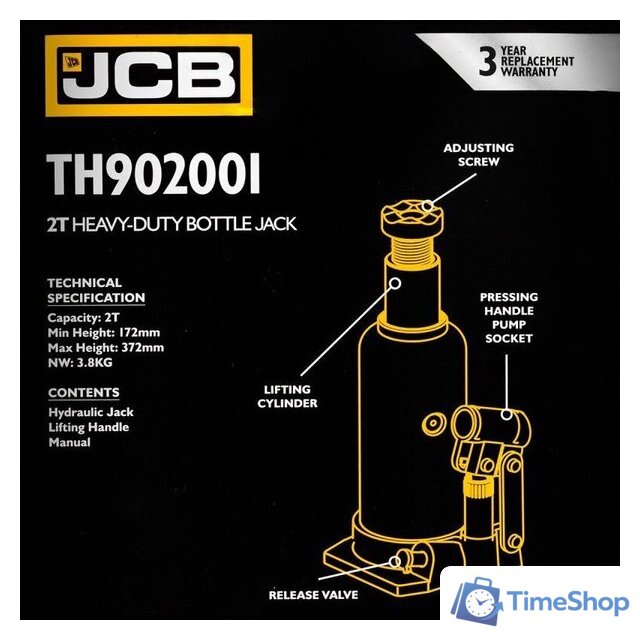 Бутылочный домкрат JCB TH902001 (2т) - Изображение №5 — Интернет-магазин Time-Shop