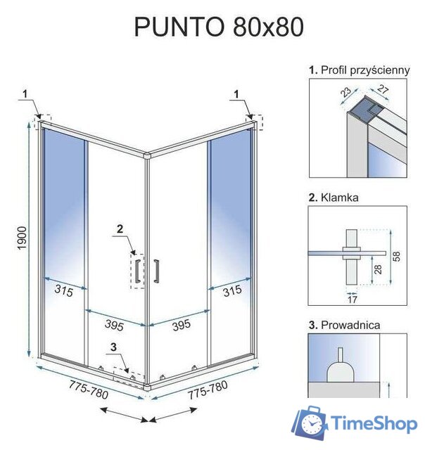 Душевой уголок Rea Punto 80x80 (черный/прозрачное стекло) - Изображение №7 — Интернет-магазин Time-Shop