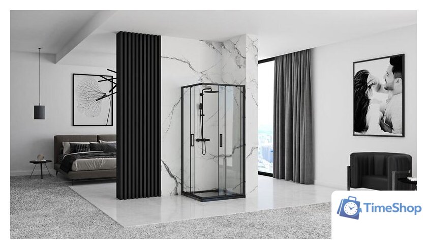 Душевой уголок Rea Punto 80x80 (черный/прозрачное стекло) - Изображение №5 — Интернет-магазин Time-Shop