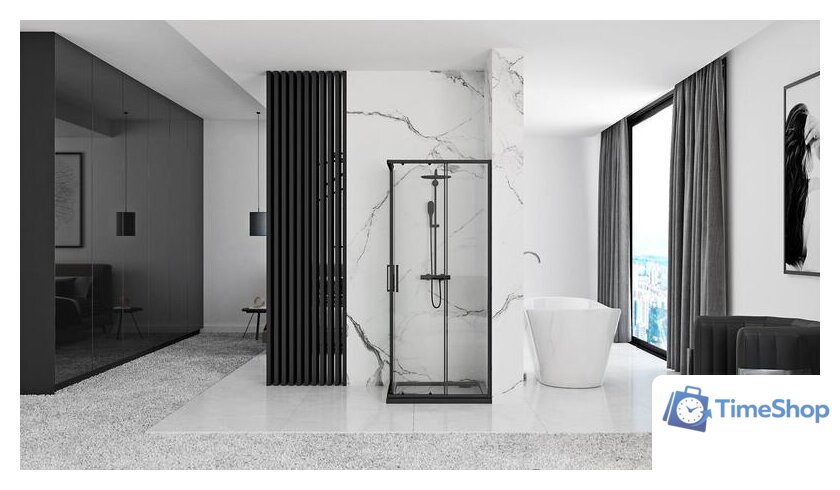 Душевой уголок Rea Punto 80x80 (черный/прозрачное стекло) - Изображение №6 — Интернет-магазин Time-Shop