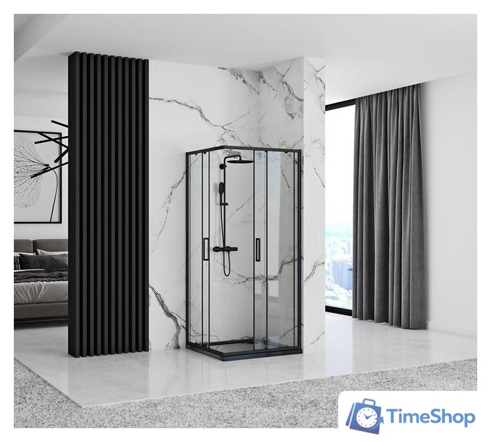 Душевой уголок Rea Punto 80x80 (черный/прозрачное стекло) - Изображение №3 — Интернет-магазин Time-Shop