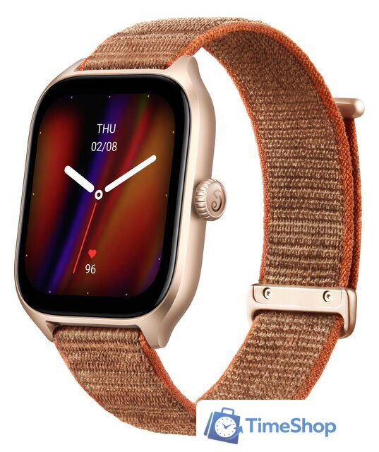 Умные часы Amazfit GTS 4 (золотистый, с коричневым нейлоновым ремешком) - Изображение №1 — Интернет-магазин Time-Shop