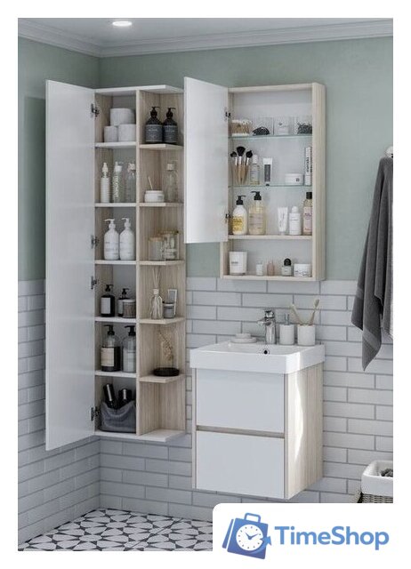  Акватон Шкаф с зеркалом Сканди 45 1A252002SDZ90 (белый/дуб рустикальный) - Изображение №4 — Интернет-магазин Time-Shop