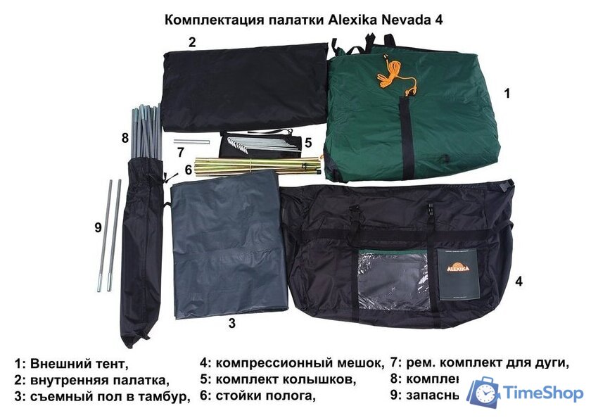 Кемпинговая палатка AlexikA Nevada 4 (зеленый) - Изображение №10 — Интернет-магазин Time-Shop