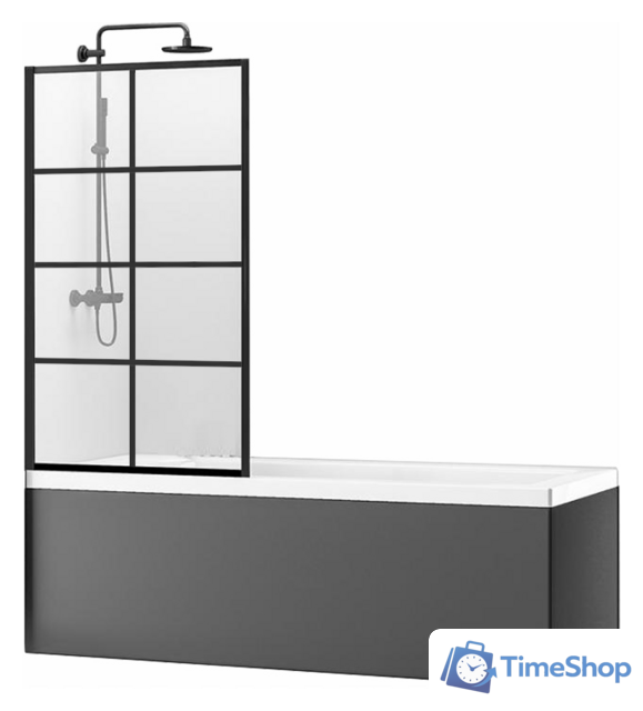 Стеклянная шторка для ванны Rea Lagos-1 Fix 80 (черный/прозрачное стекло) - Изображение №1 — Интернет-магазин Time-Shop