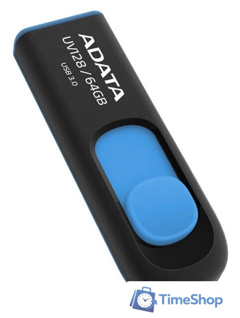 USB Flash ADATA DashDrive UV128 64GB (черный/синий) - Изображение №2 — Интернет-магазин Time-Shop