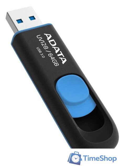USB Flash ADATA DashDrive UV128 64GB (черный/синий) - Изображение №3 — Интернет-магазин Time-Shop