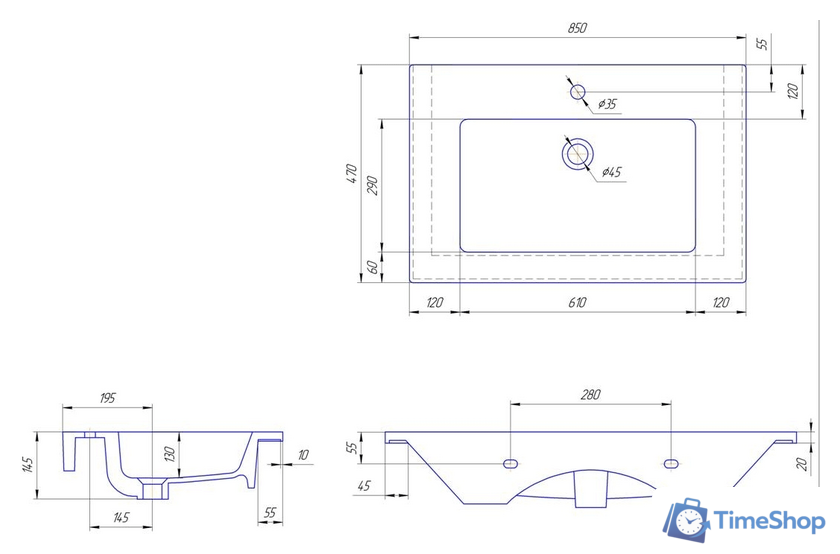 Умывальник Kirovit Оскар 850 - Изображение №2 — Интернет-магазин Time-Shop
