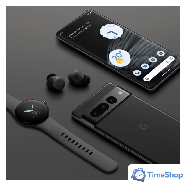 Умные часы Google Pixel Watch (глянцевый серебристый/угольный, спортивный силиконовый ремешок) - Изображение №2 — Интернет-магазин Time-Shop