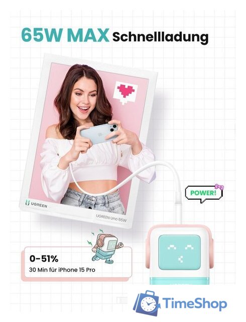 Сетевое зарядное Ugreen Nexode RG 65W CD361 (голубой/розовый) - Изображение №4 — Интернет-магазин Time-Shop