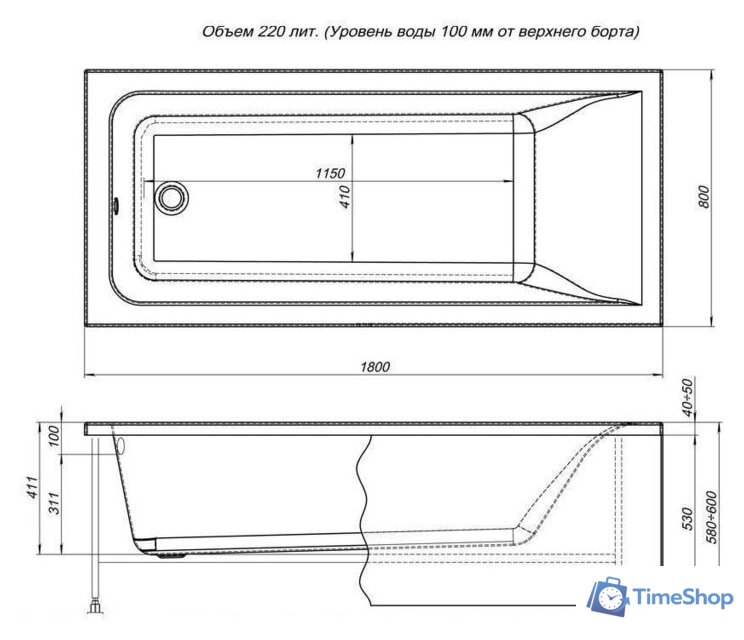 Ванна Aquanet Bright 180x80 - Изображение №5 — Интернет-магазин Time-Shop