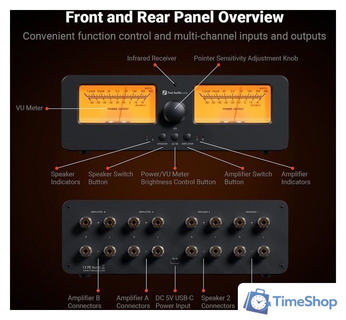 Аудиоселектор Fosi Audio LC30 (черный/желтый) - Изображение №2 — Интернет-магазин Time-Shop