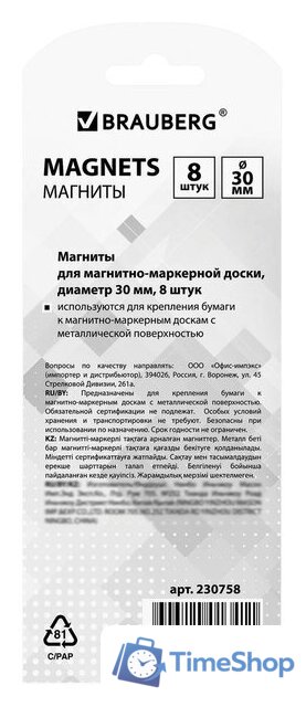 Набор магнитов BRAUBERG 230758 (8шт) - Изображение №3 — Интернет-магазин Time-Shop