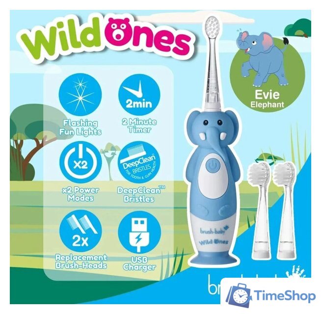 Электрическая зубная щетка Brush-Baby WildOnes Elephant - Изображение №3 — Интернет-магазин Time-Shop