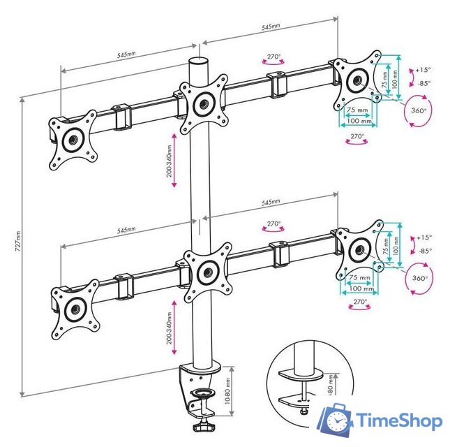 Кронштейн для монитора VLK TRENTO-96 (черный) - Изображение №3 — Интернет-магазин Time-Shop