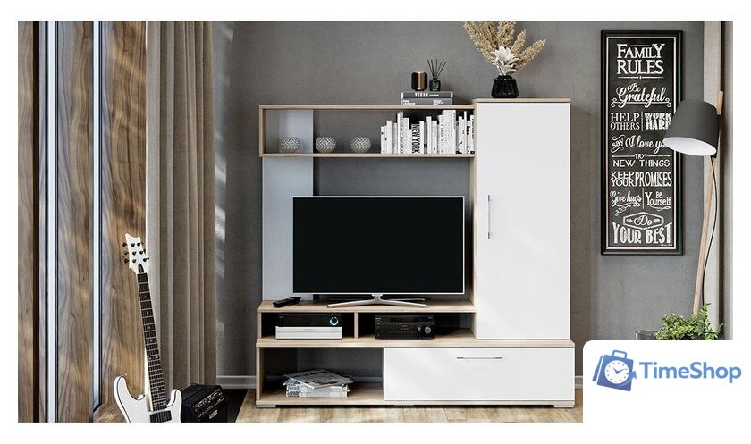 Стенка Трия Сиена (дуб сонома/белый ясень) - Изображение №3 — Интернет-магазин Time-Shop