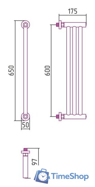 Полотенцесушитель Сунержа Хорда ПП 600х195 03-4124-0600 - Изображение №3 — Интернет-магазин Time-Shop