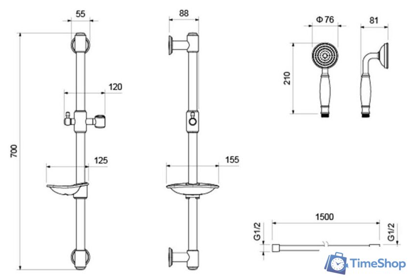 Душевой гарнитур  Aquatek Классик AQ2020PG (полированное золото) - Изображение №2 — Интернет-магазин Time-Shop