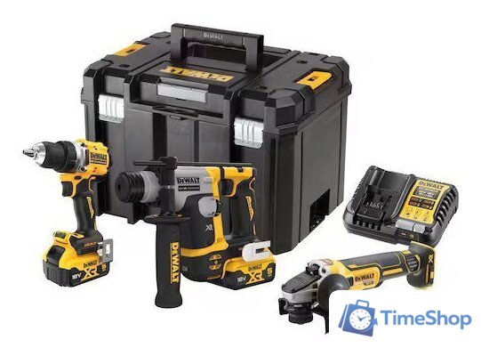  DeWalt DCK355P2T (шуруповерт, перфоратор, болгарка, 2 АКБ, кейс) - Изображение №1 — Интернет-магазин Time-Shop