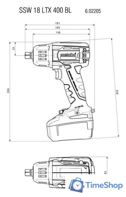 Гайковерт Metabo SSW 18 LTX 400 BL 602205650 (с 2-мя АКБ, кейс) - Изображение №2 — Интернет-магазин Time-Shop