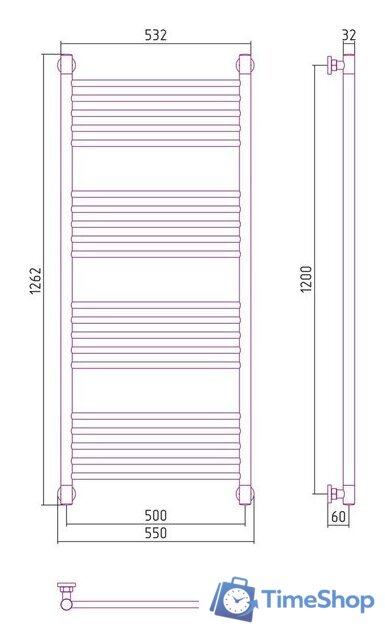 Полотенцесушитель Сунержа Богема+ прямая 1200х500 03-0220-1250 - Изображение №3 — Интернет-магазин Time-Shop
