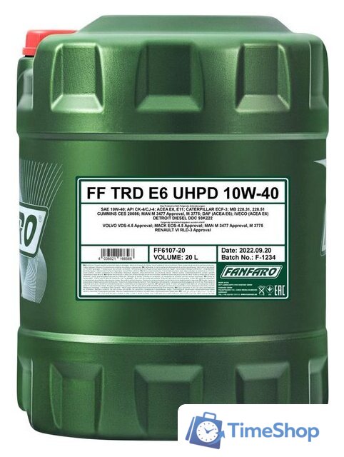 Моторное масло Fanfaro TRD E6 UHPD 10W-40 CK-4/CJ-4 20л - Изображение №1 — Интернет-магазин Time-Shop