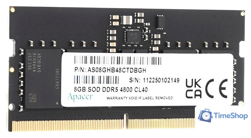 Оперативная память Apacer 8ГБ DDR5 SODIMM 4800 МГц AS08GHB48CTDBGH - Изображение №1 — Интернет-магазин Time-Shop