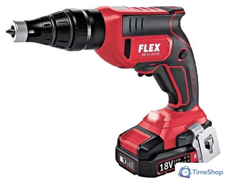 Шуруповерт для гипсокартона FLEX DW 45 18.0-EC M/2.5 Set 466824 (с 2-мя АКБ 2.5 Ач, кейс, насадка автоподачи) - Изображение №2 — Интернет-магазин Time-Shop