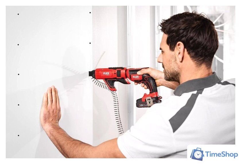 Шуруповерт для гипсокартона FLEX DW 45 18.0-EC M/2.5 Set 466824 (с 2-мя АКБ 2.5 Ач, кейс, насадка автоподачи) - Изображение №5 — Интернет-магазин Time-Shop