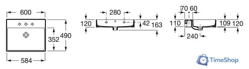 Умывальник Roca Inspira Square 60x49 [32752C000] - Изображение №3 — Интернет-магазин Time-Shop