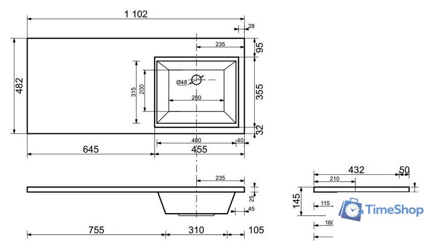 Умывальник Эстет Даллас 110, правая (белый) - Изображение №5 — Интернет-магазин Time-Shop